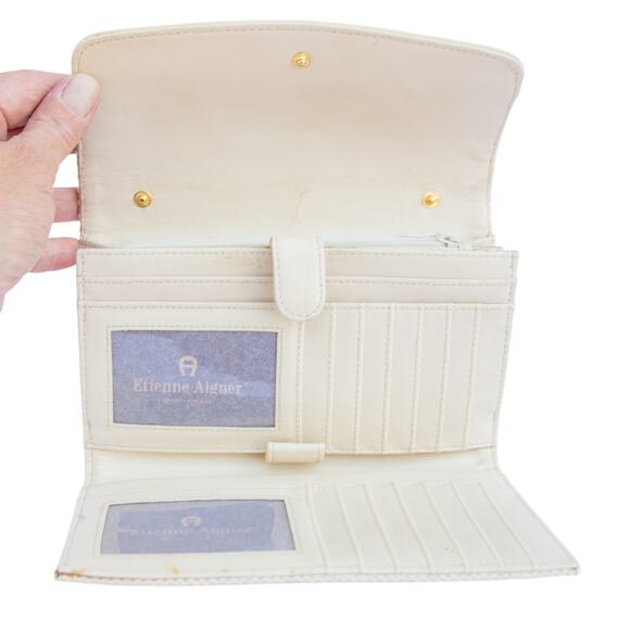 Vintage 1980's Extra Large ETIENNE AIGNER Cream Woven Wallet Clutch - Picture 7 of 8